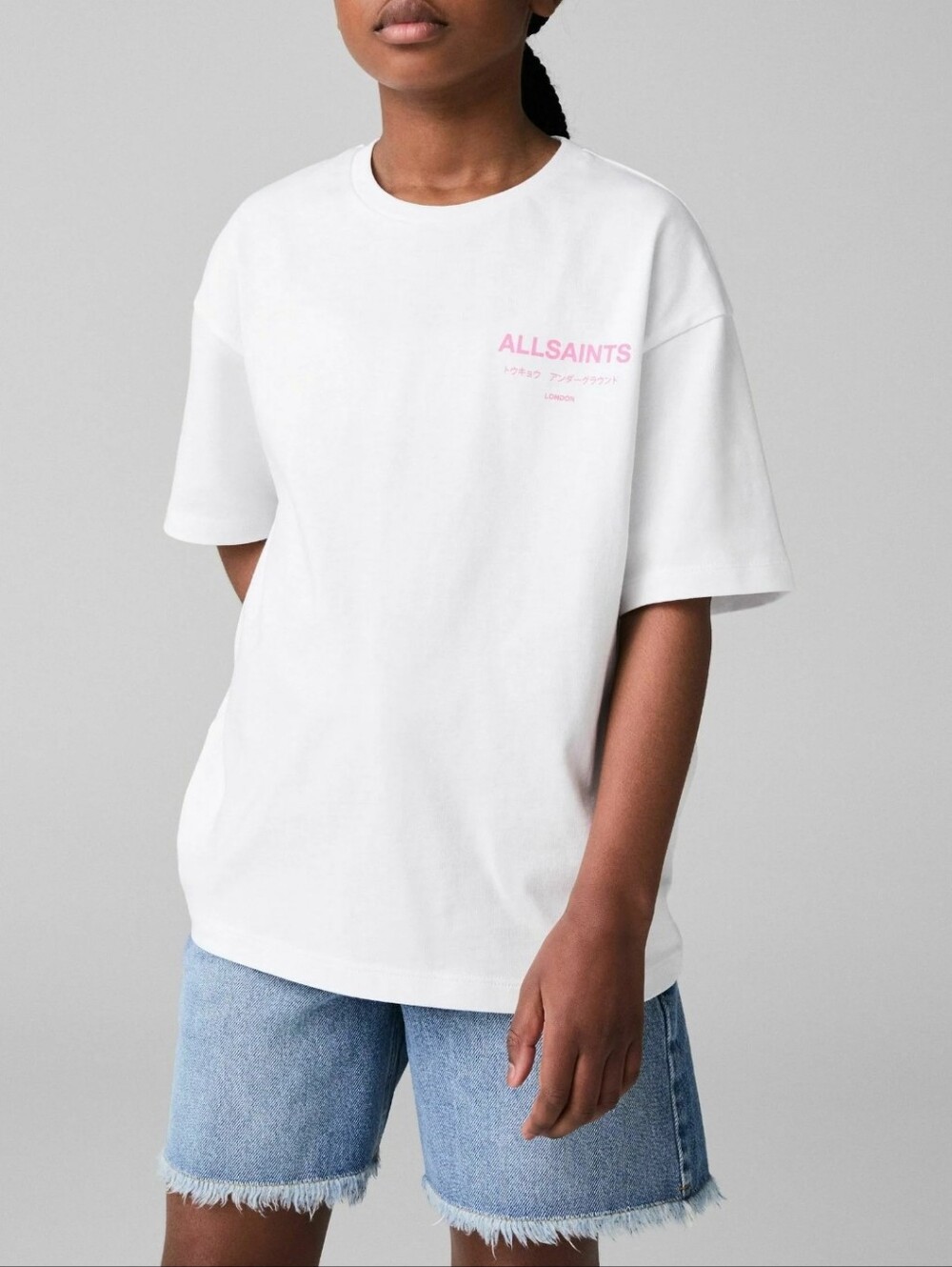 ALLSAINTS Crew Print T-Shirt White Pink Kids Size 10-11 Y
